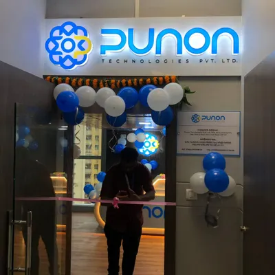 We handled the decorations for the grand opening of Punon Technologies' new office. The entrance was marked with a ribbon-cutting ceremony and decorated with balloons in the company's blue and white brand colors.