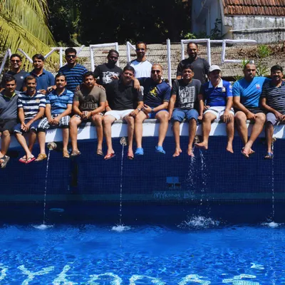 A team from a top insurance company chills by the pool during their corporate offsite in Goa. This is how we mix strategy with relaxation and celebration.