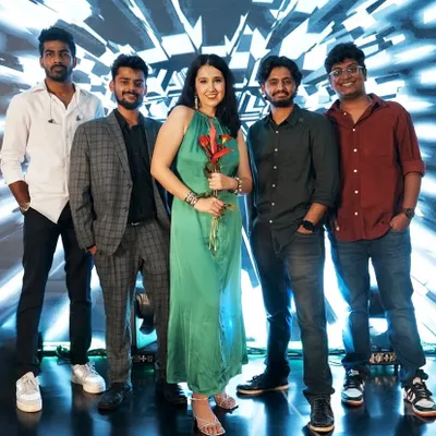 The Sarah Collective after a fantastic show in Hyderabad. This is my amazing 5-piece band: vocals, guitar, bass, keyboard, and drums.