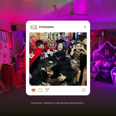 Halloween at Kydzadda is always a spooktacular affair! This photo captures the pure joy and excitement of our little ghosts and ghouls during our themed party at the Banashankari center.