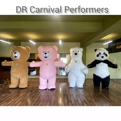 Meet the bear squad! We offer a variety of giant bear mascots, including the classic brown Teddy, a sweet pink Teddy, a fluffy white Polar Bear, and the ever-popular Panda.