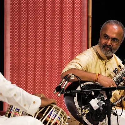In conversation with the tabla, a key element of my solo Hindustani classical performances. This is the heart of the Maihar Gharana tradition, a deep, meditative experience I love sharing with audiences.
