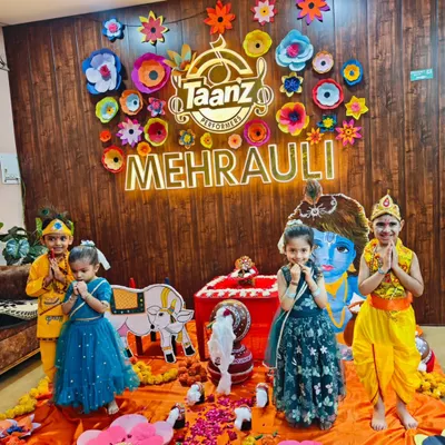 Our little Radhas and Krishnas posing during our Janmashtami celebrations. We love seeing the kids dressed up and embracing the festive spirit.