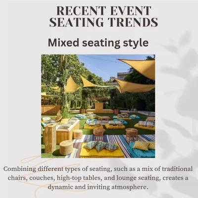 An inspiration post about mixed seating styles. We suggest combining chairs, couches, and lounge areas to create a dynamic and inviting atmosphere for guests.