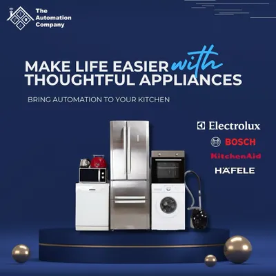 We provide a comprehensive range of thoughtful appliances to automate your kitchen. This includes refrigerators, ovens, dishwashers, and washing machines from trusted brands like Bosch, Electrolux, and Hafele.