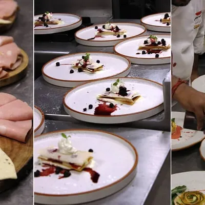 This collage shows the precision of our plated service. From charcuterie boards to start, to individually plated desserts and entrees, we ensure every guest receives a beautifully crafted dish, reducing waste and elevating the dining experience.