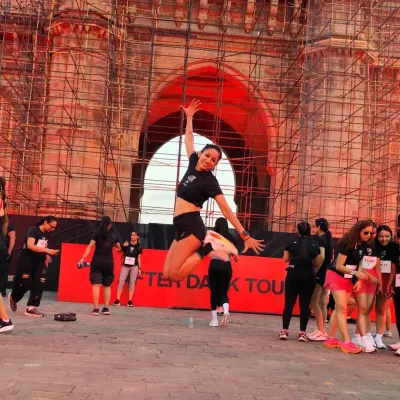Sky-high magic at the Nike After Dark Tour in Mumbai. There's a special energy when we run together, lighting up the city streets in front of the Gateway of India.