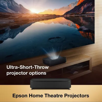 Space constraints are no longer an issue with ultra-short-throw (UST) projectors. This Epson model sits on a console just inches from the wall and projects a massive, sharp 4K image, giving you a cinema-sized screen in any living room.