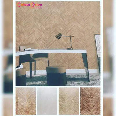 You can achieve the sophisticated look of natural wood with high-quality textured wallpaper. This herringbone wood pattern adds warmth and a professional feel to a home office, without the cost and maintenance of real wood paneling.