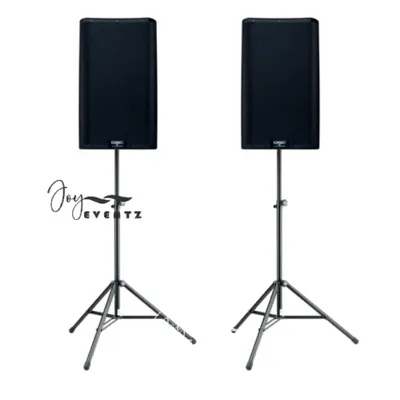 Our standard party sound system rental includes two high-quality speakers on adjustable tripods. This setup is perfect for delivering clear, powerful audio for music and announcements at birthdays, weddings, and corporate events.