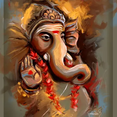 An expressive and artistic portrait of Lord Ganesha. I used bold, abstract brushstrokes and warm colors to create a modern yet devotional piece that captures his divine essence.