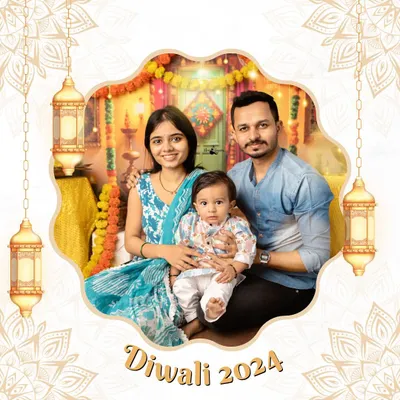 A beautiful family portrait from my Diwali 2024 mini-sessions. The decorative frame adds a festive touch to this memory, captured in my studio against a vibrant, traditional backdrop.