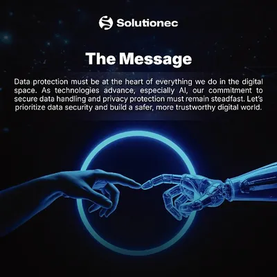 This visual, inspired by Michelangelo's "The Creation of Adam," symbolizes the critical intersection of humanity and technology. It represents our message that as AI advances, our commitment to prioritizing data security and privacy must remain steadfast.