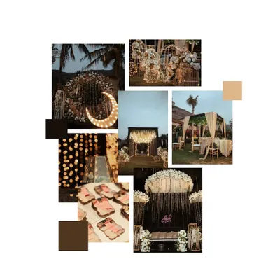 This moodboard demonstrates how to blend different elements like lighting, floral arches, and unique props like a crescent moon into a cohesive nighttime theme. Our course teaches you to visualize and plan for every detail, ensuring a magical result.