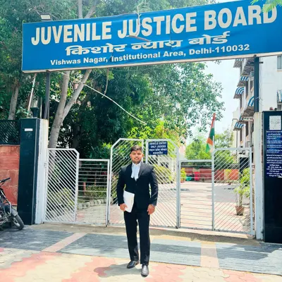 Pictured outside the Juvenile Justice Board in Vishwas Nagar, Delhi. I am equipped to handle the unique legal challenges of juvenile cases and protect the future of my young clients.