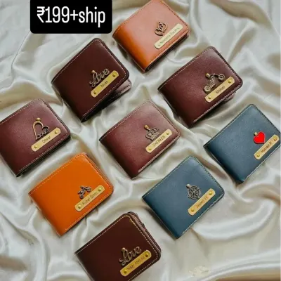 A showcase of the variety of personalized wallets I offer. You can see different colors, nameplate styles, and some of the many charms available to choose from.