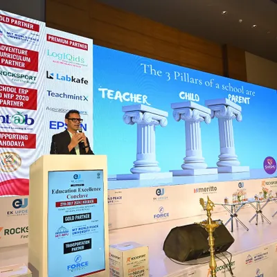On stage at the Education Excellence Conclave, I presented my framework of the "3 Pillars". This visual helps school leaders and teachers understand the critical, interconnected roles that parents, teachers, and children play in a successful educational ecosystem.
