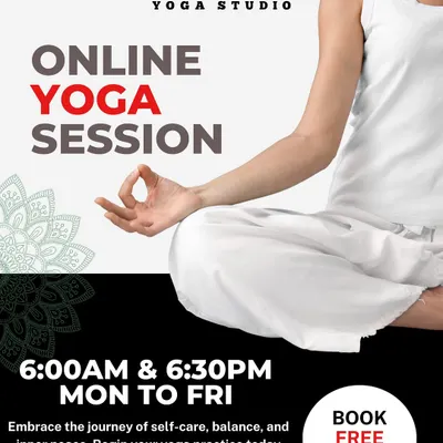 Our online yoga sessions are available Monday to Friday in the morning and evening. Book a free trial to experience our classes from anywhere.