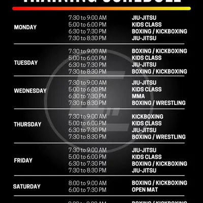 Here is our current training schedule for 2025 at the Vasant Kunj location. We offer a range of classes including Jiu-Jitsu, Boxing, Wrestling, and MMA for adults and kids. Plan your week and come get some training in.