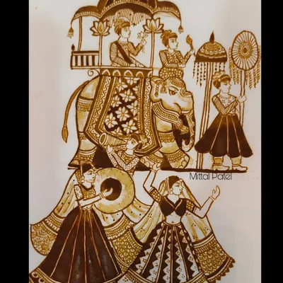 A practice piece of a royal 'baraat' (groom's procession) scene, inspired by the work of master artists. This showcases my ability to create complex, multi-figure compositions.