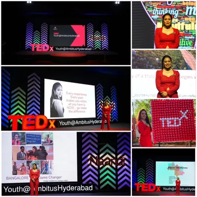 A collage from my TEDx Youth talk at Ambitus Hyderabad. Every time I step on stage, I bring stories from my own path to empower the next generation of game-changers and leaders.