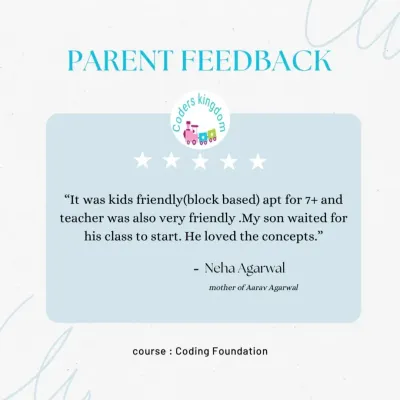 "He loved the concepts." This feedback for our Coding Foundation course highlights how our kid friendly, block based approach gets children excited and eager for their next class.