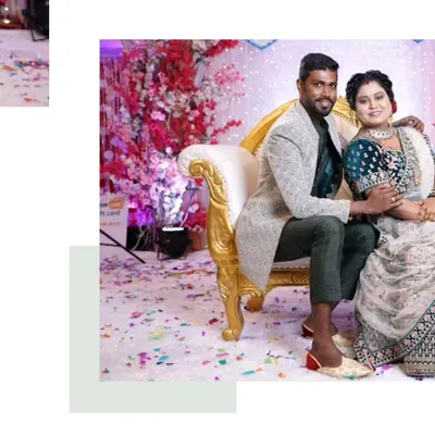 This happy couple looks picture-perfect for their wedding reception. He is in a modern Indo-Western jacket and she is in a beautiful velvet lehenga.