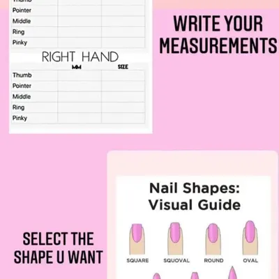 Here is a simple guide to getting your measurements for custom press-on nails. You can write down your measurements for each finger and select your desired nail shape from my visual guide.