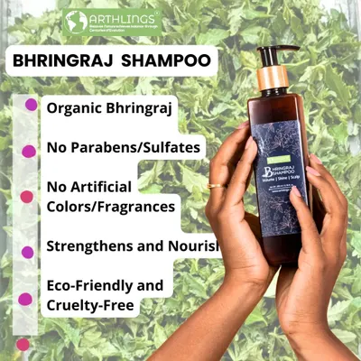 Here are the key reasons to choose our Bhringraj Shampoo. It is made with organic Bhringraj, is free from parabens and sulfates, contains no artificial colors or fragrances, and is cruelty-free. It’s designed to strengthen and nourish your hair naturally.
