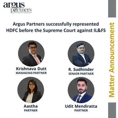 A significant victory where my team and I successfully represented HDFC before the Supreme Court against IL&FS. The Court allowed our client to recover its dues from rent receivables, a crucial outcome within the complex, NCLAT-supervised insolvency process of the IL&FS group. This case underscores our strategic approach to navigating large-scale corporate insolvency litigation.