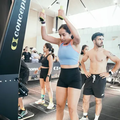 A shot of me on the SkiErg during a HYROX competition. This type of functional fitness blends strength and endurance, which is at the core of my training philosophy.