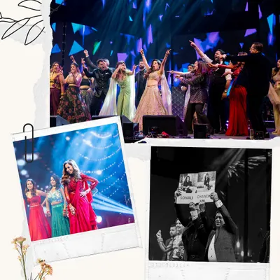 A collage showing the grand family finale, with everyone on stage celebrating together. These are the moments we live for!