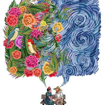 The quintessential piece for this collection, showing the visual representation of Van Gogh's and Frida's inner worlds as they converse.