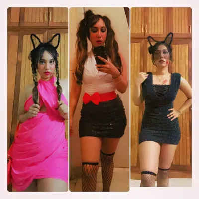 I go all out for themed parties like Halloween. Here are three of my favorite costume looks: Evil Barbie, Possessed Annabelle, and a spooky Black Cat.