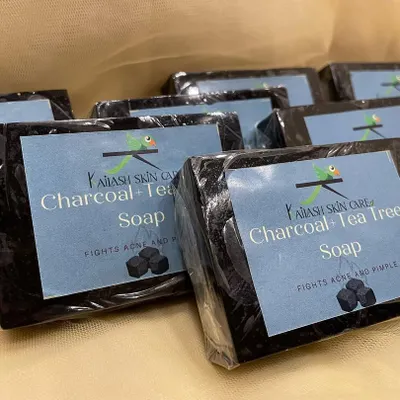 This is my bestselling Charcoal and Tea Tree soap. It's a customer favorite for fighting acne, pimples, and dark spots, helping to clear up the skin.