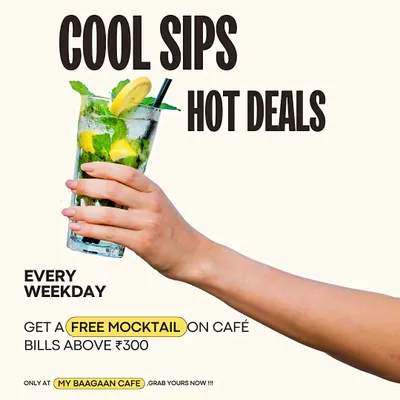 Cool sips, hot deals! We run special offers like this one, where you can get a free mocktail on cafe bills above a certain amount every weekday.