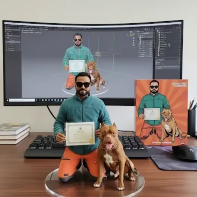 This is a custom figurine of me and my boy Thor, celebrating our partnership. It's a great reminder of the special bond we share, which is what I strive to help all my clients build with their own dogs.
