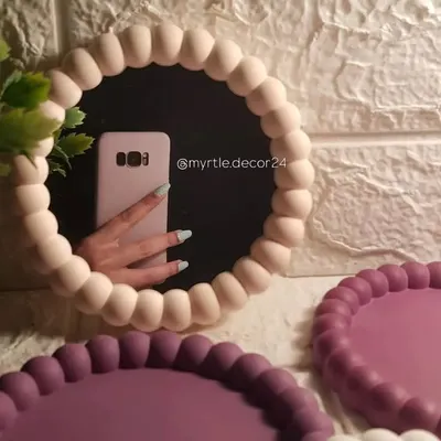 The picture that went viral on Pinterest. Our Jesmonite bubble mirror is a true statement piece, and we can customize it in any color you like.