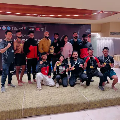 Team UMC celebrating a massive haul of medals at the 5th State Level Kickboxing Championship. Every fighter on this stage earned their place through grit and hard work.