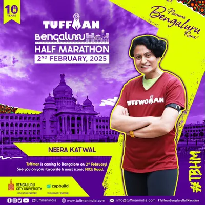 An official poster for the Tuffman Bengaluru Half Marathon featuring me. It's an honor to be associated with great running events in our city.