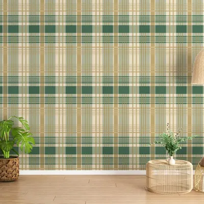 A classic plaid pattern in green and beige from our Polo collection. This design brings a cozy, traditional feel to the space, perfect for creating a warm and inviting atmosphere.