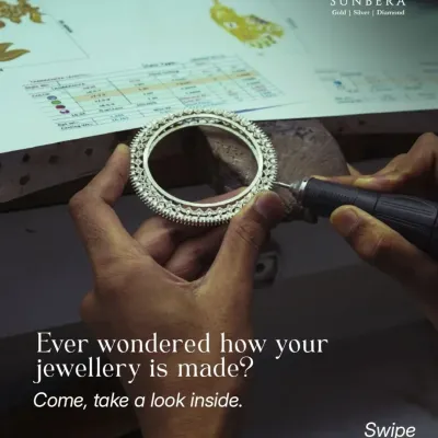 Ever wondered how your jewellery is made? This image is an invitation to look inside my workshop, where an artisan is giving a final polish to a diamond bangle, ensuring it shines to perfection.
