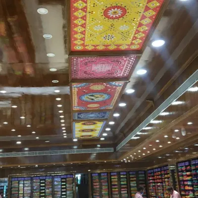 We designed and installed a series of large Lippan art panels for the ceiling of this commercial showroom in Bangalore. This project shows our capability to handle large-scale orders and create a cohesive, impressive interior for businesses.