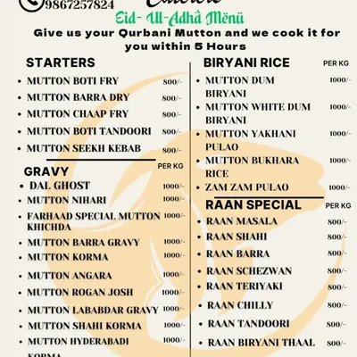 Our special Eid-Ul-Adha menu allows you to bring us your Qurbani Mutton, and we will cook it for you within 5 hours. Choose from a variety of preparations like Mutton Boti Fry, Mutton Korma, or our famous Dum Biryani.