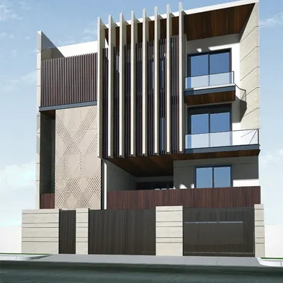 This 3D render illustrates our vision for a home that balances privacy with openness. The facade tells a story of modern minimalism through clean lines, bold geometry, and a warm, neutral material palette.