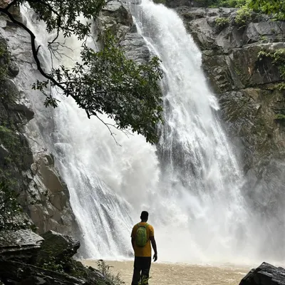 Standing in awe of a powerful, multi-tiered waterfall in the heart of the Western Ghats. This is the kind of prakruti soundarya that makes every trek worth it.