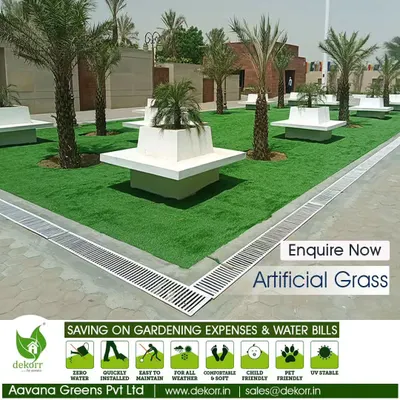 For large public and commercial areas, my artificial turf offers a clean, green look that lasts all year. This installation shows how I can transform open spaces, saving clients significant money on watering and maintenance while providing a durable, all-weather surface.