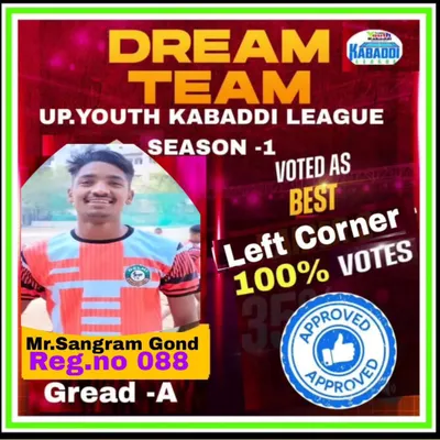 Another one of our players, Sangram Gond, selected for the UP Youth Kabaddi League Dream Team. He was voted the best Left Corner, a testament to his defensive skills.