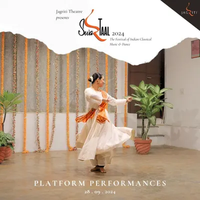 A young Kathak dancer performs at our "Platform Performances" event, part of the SwarTaal festival. We provide a stage for trained artists to showcase their skills.