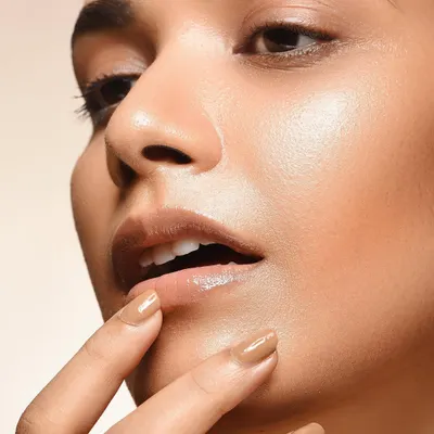 This is a macro beauty photograph from the 'Kaia' series, emphasizing pure skin texture and a simple, natural look. It's ideal for skincare brands that want to showcase a healthy, glowing complexion.